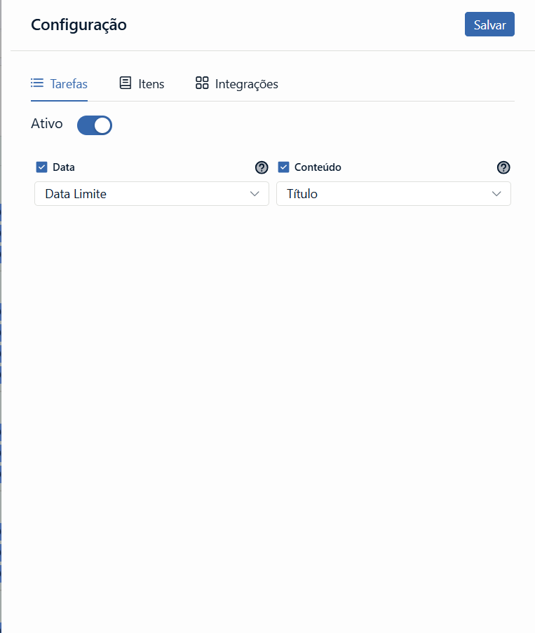 Configuração de Tarefas