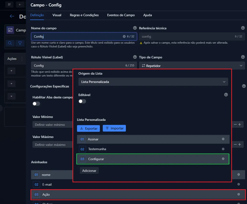 Configuração de Campo Repetido