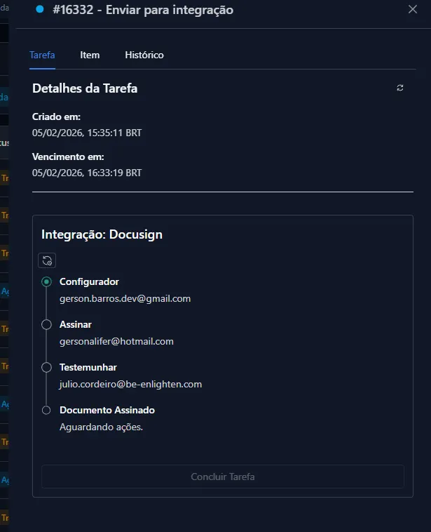 Detalhes da Tarefa com Fluxo de Envio Concluído