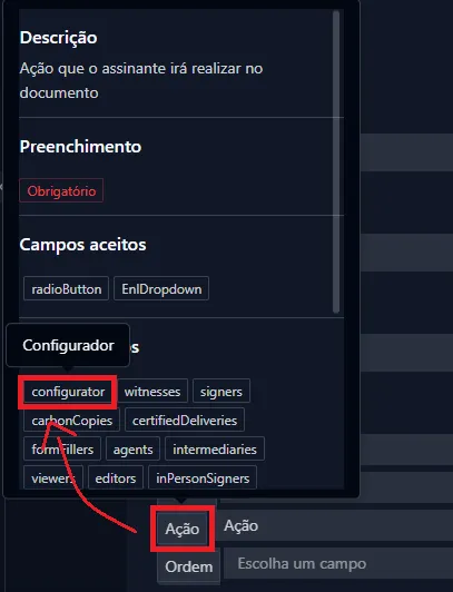 Mapeamento da Ação Configurator