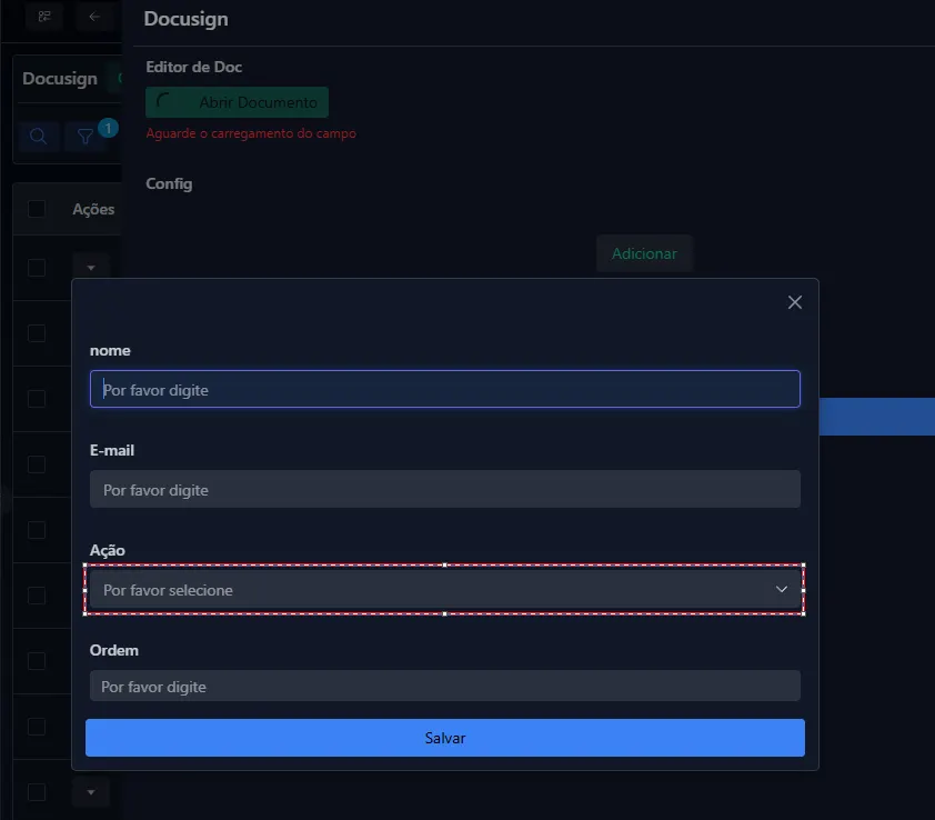 Mapeamento de Integração e Ação do Configurador