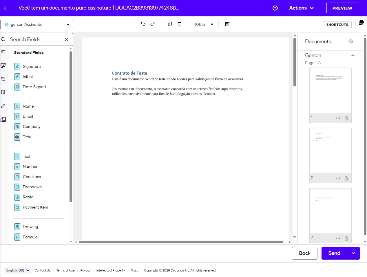 Interface de Edição de Campos no DocuSign