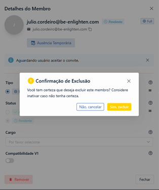 Opção de Excluir Usuário